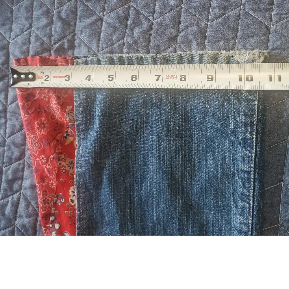 Vintage DKNY Size 1 (28x31) Boho Patchwork Low Rise Flare Jean Y2K Festival Boho
